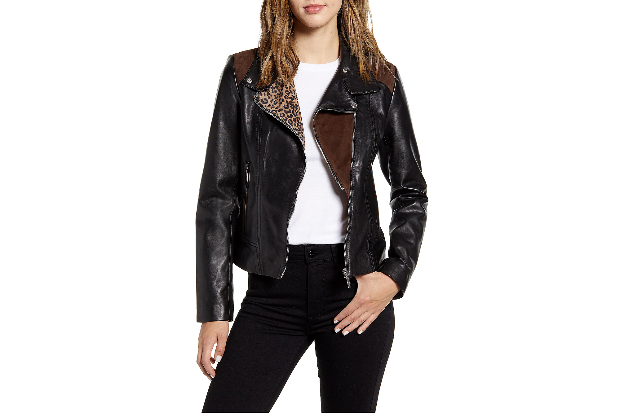 Bernardo Mixed Media Leather Moto Jacket