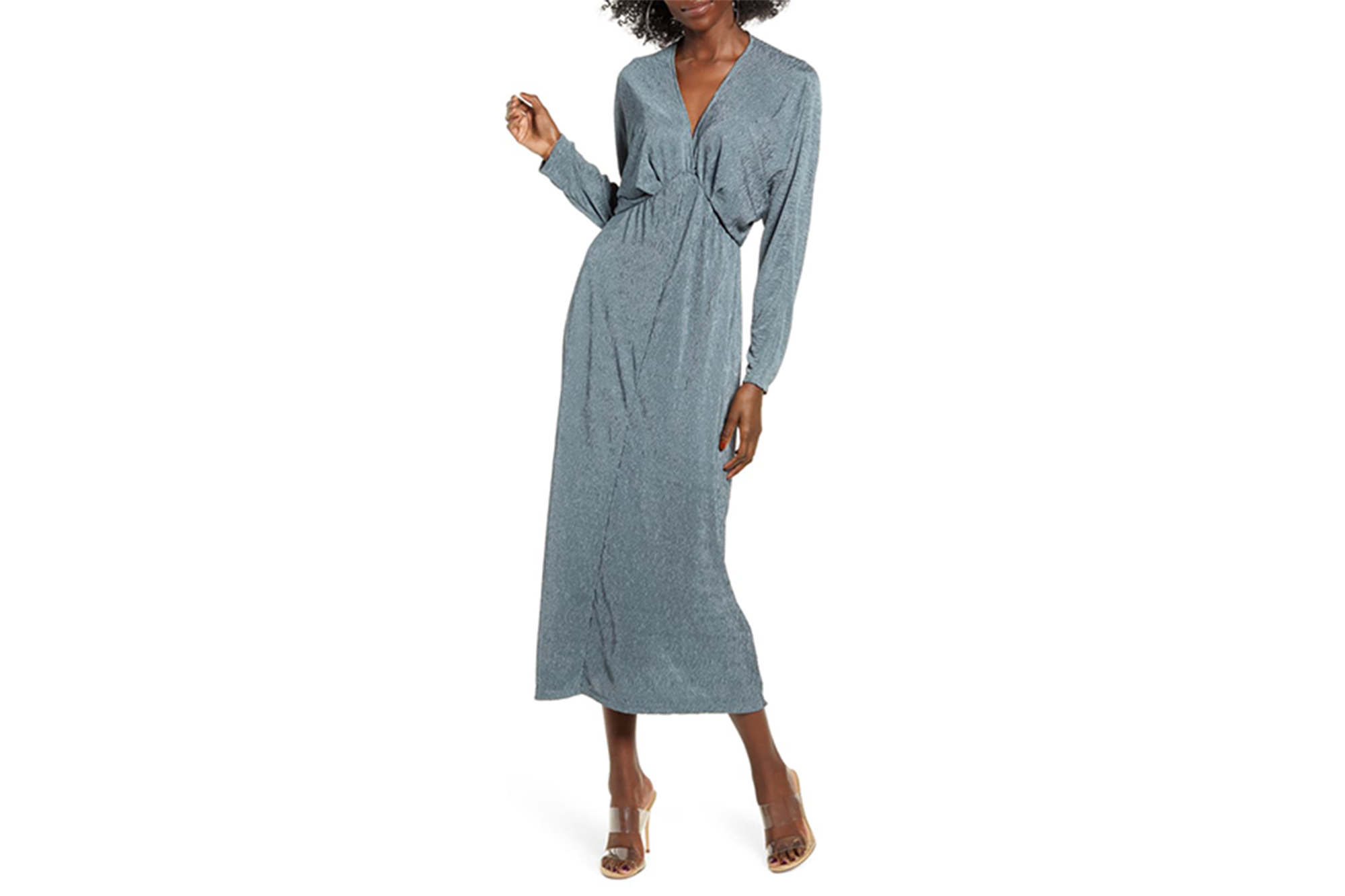 All in Favor Textured Long Sleeve Dress