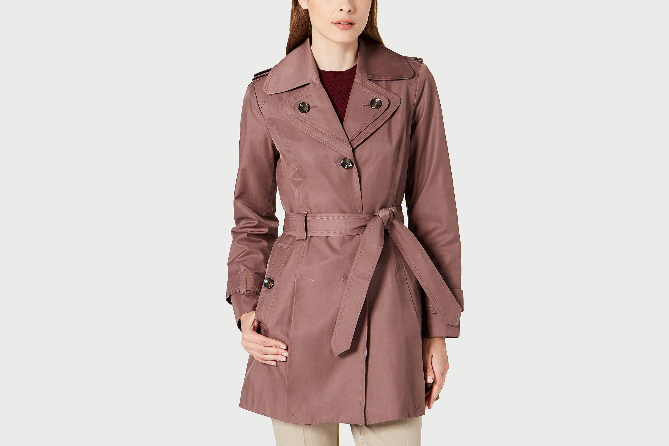 London Fog Hooded Double Collar Belted Raincoat