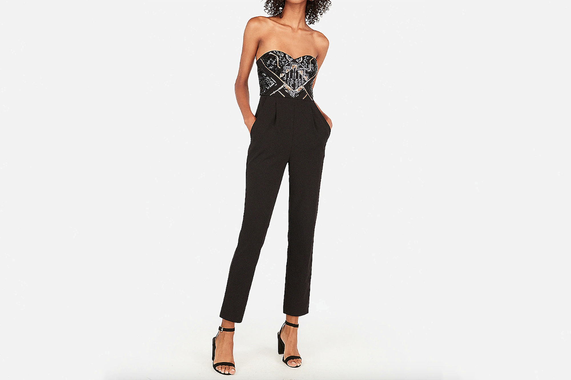 Sequin Geometric Strapless Sweetheart Jumpsuit