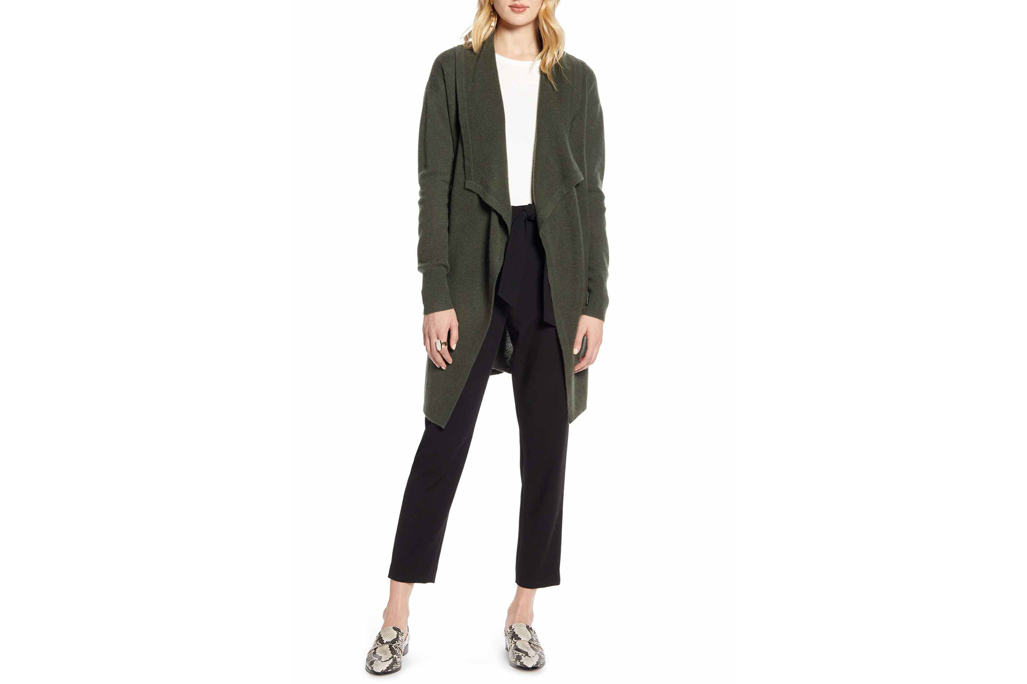 Halogen Cashmere Long Drape Front Cardigan