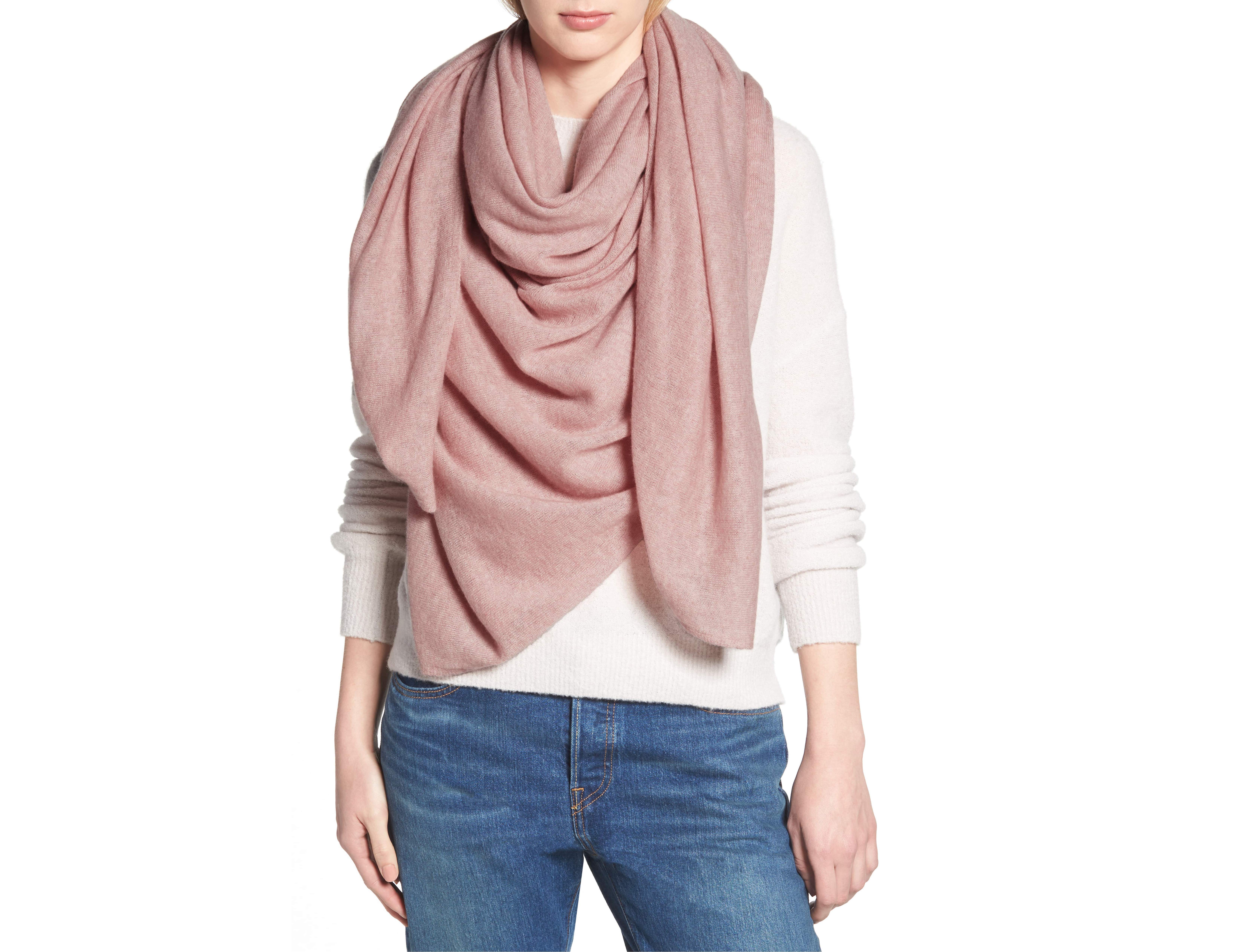 Halogen Lightweight Cashmere Scarf (Pink Rosecloud Heather)