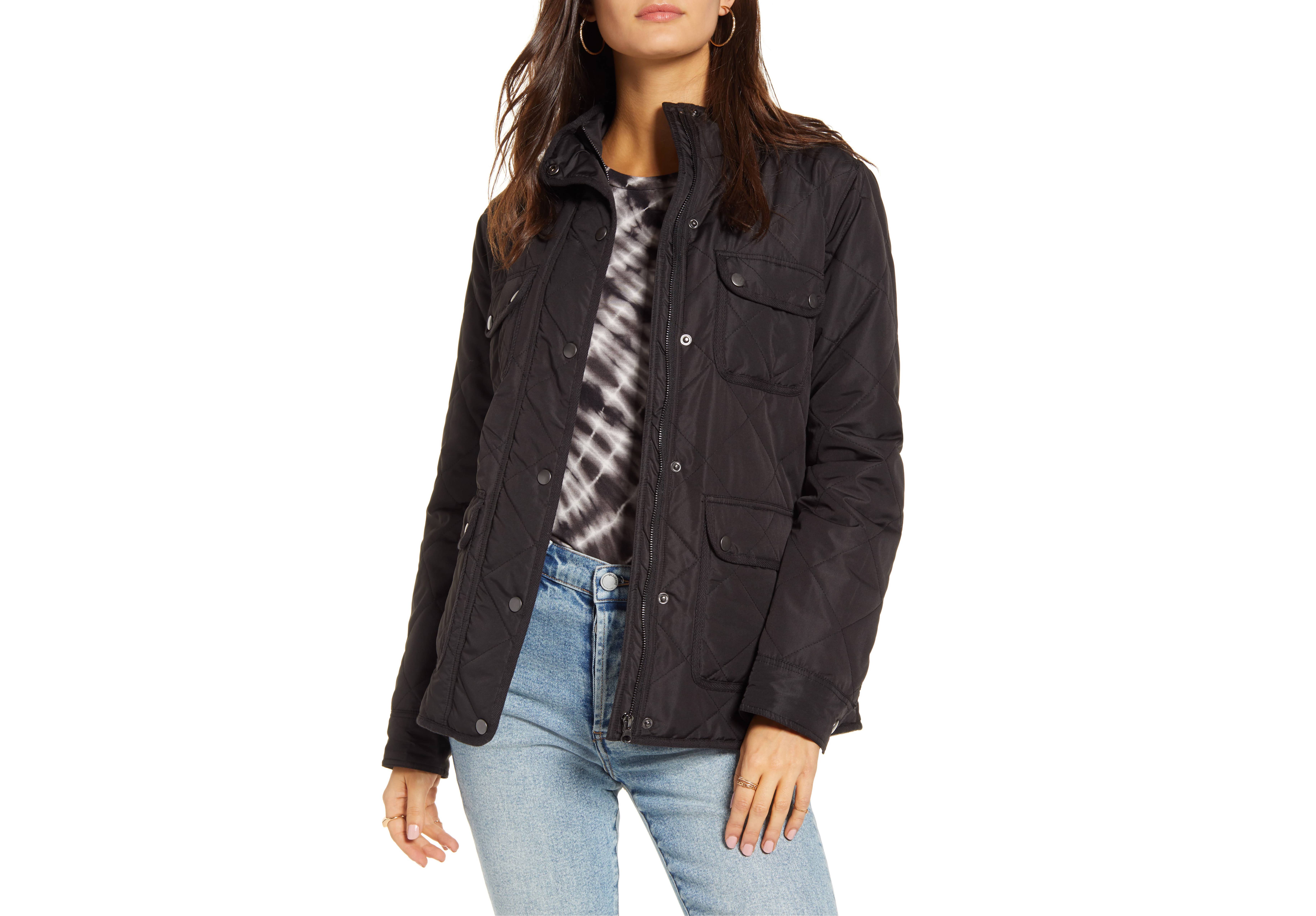Thread & Supply Fleece Lined Quilted Utility Jacket (Black)