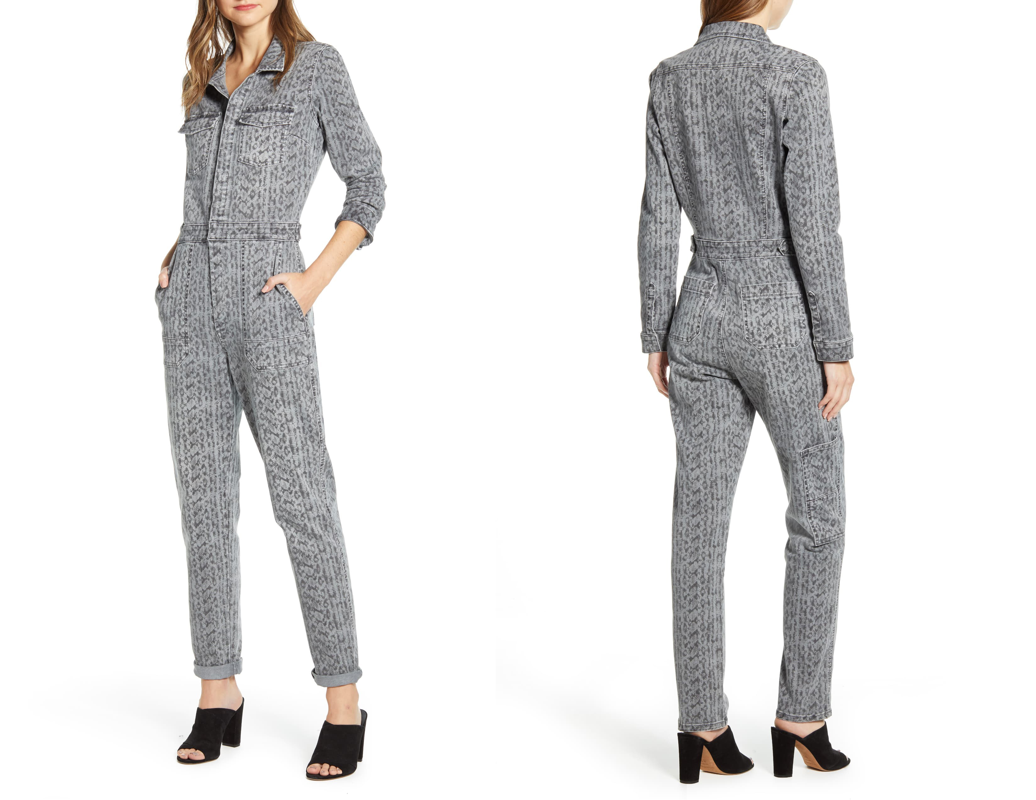 WASH LAB Snake Print Cotton Denim Flight Suit