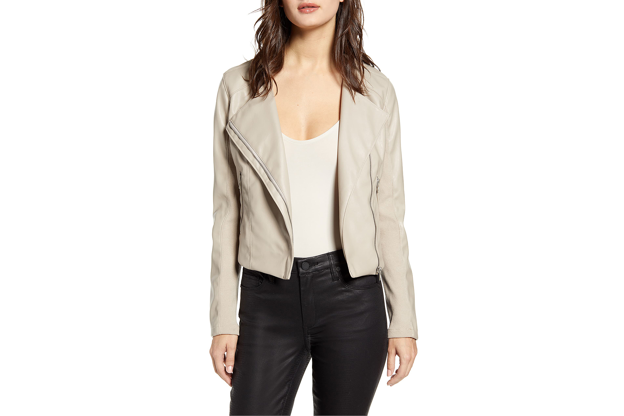 BLANKNYC Record Breaker Collarless Faux Leather Moto Jacket