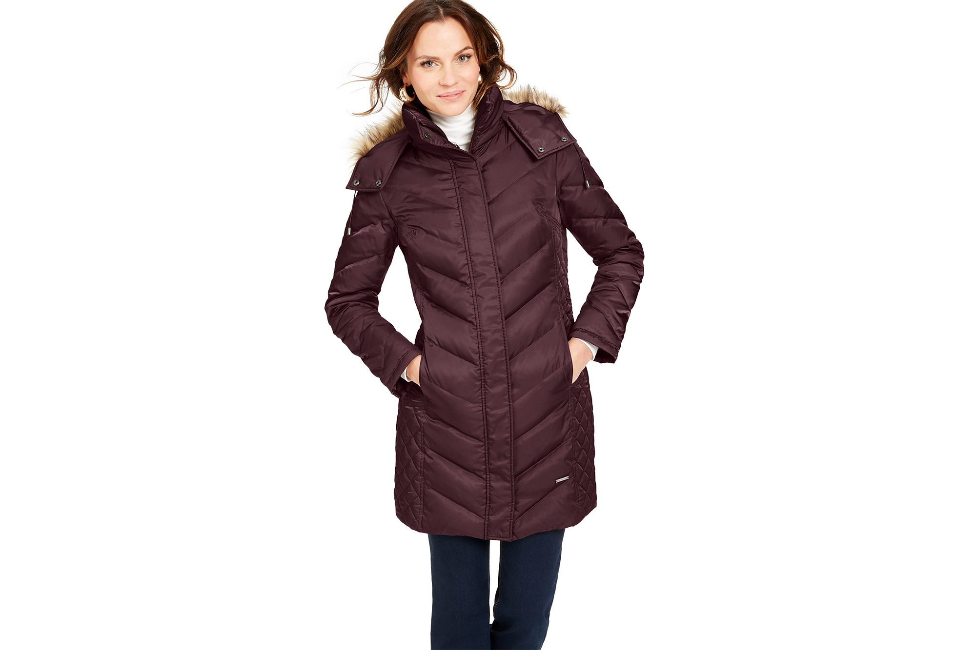 Kenneth Cole Faux-Fur-Trim Hooded Down Puffer Coat