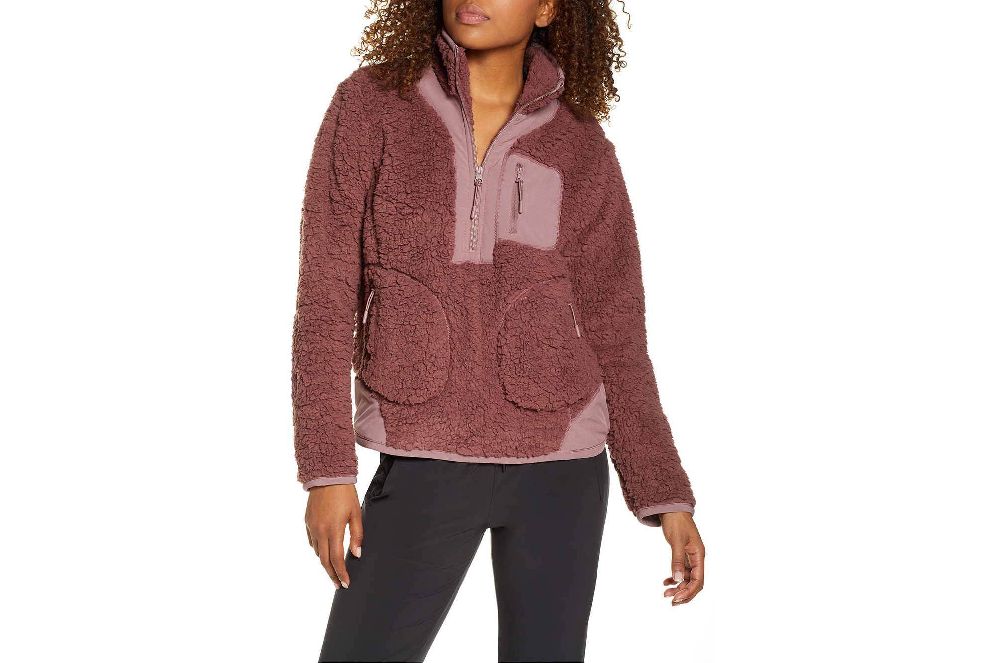 Zella Mix It Up Faux Shearling Half-Zip Pullover