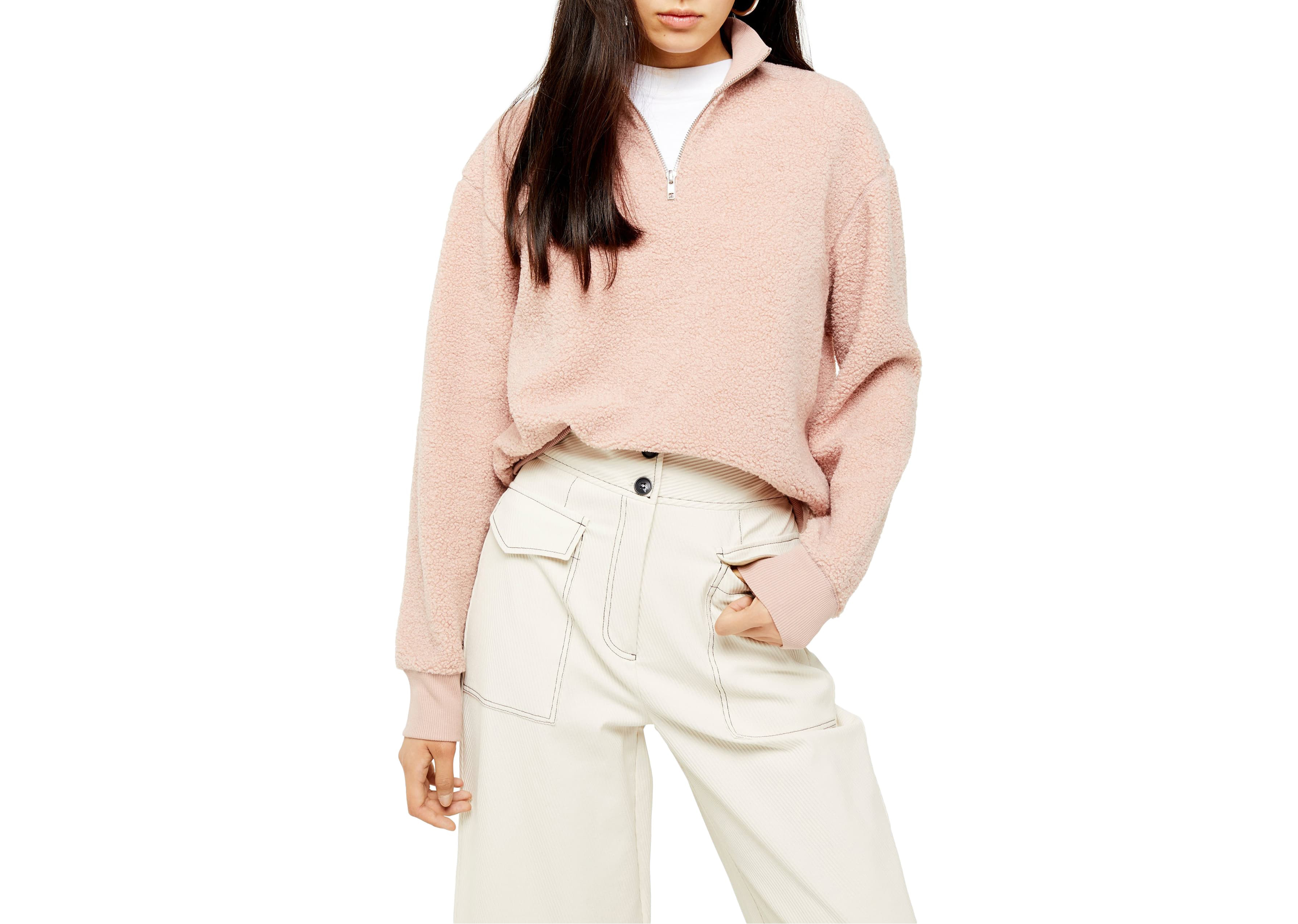 Topshop Half Zip Funnel Neck Sweatshirt (Pink)