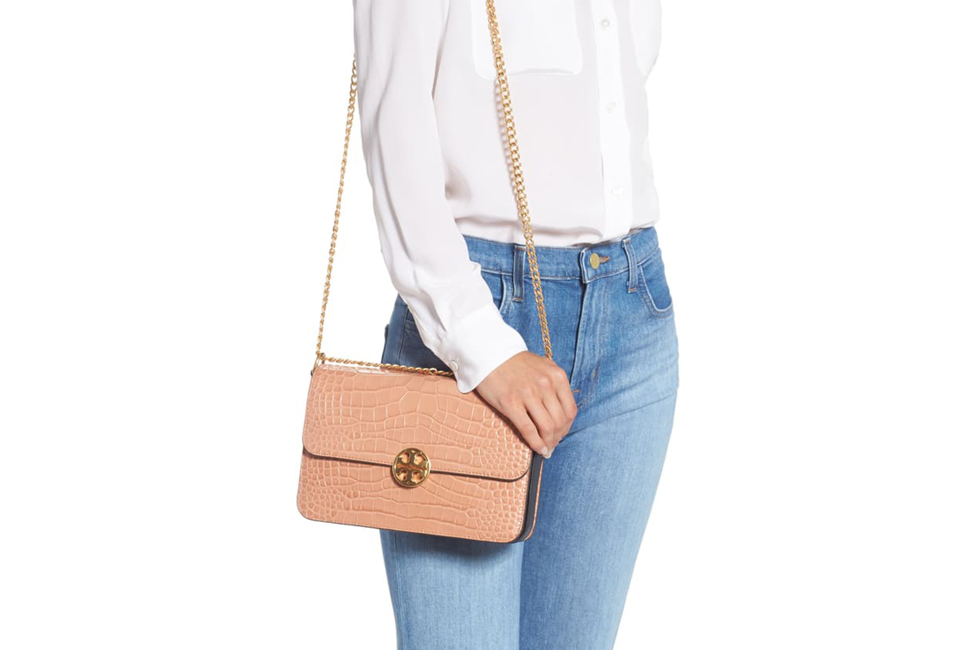 Tory Burch Chelsea Croc Embossed Convertible Shoulder Bag
