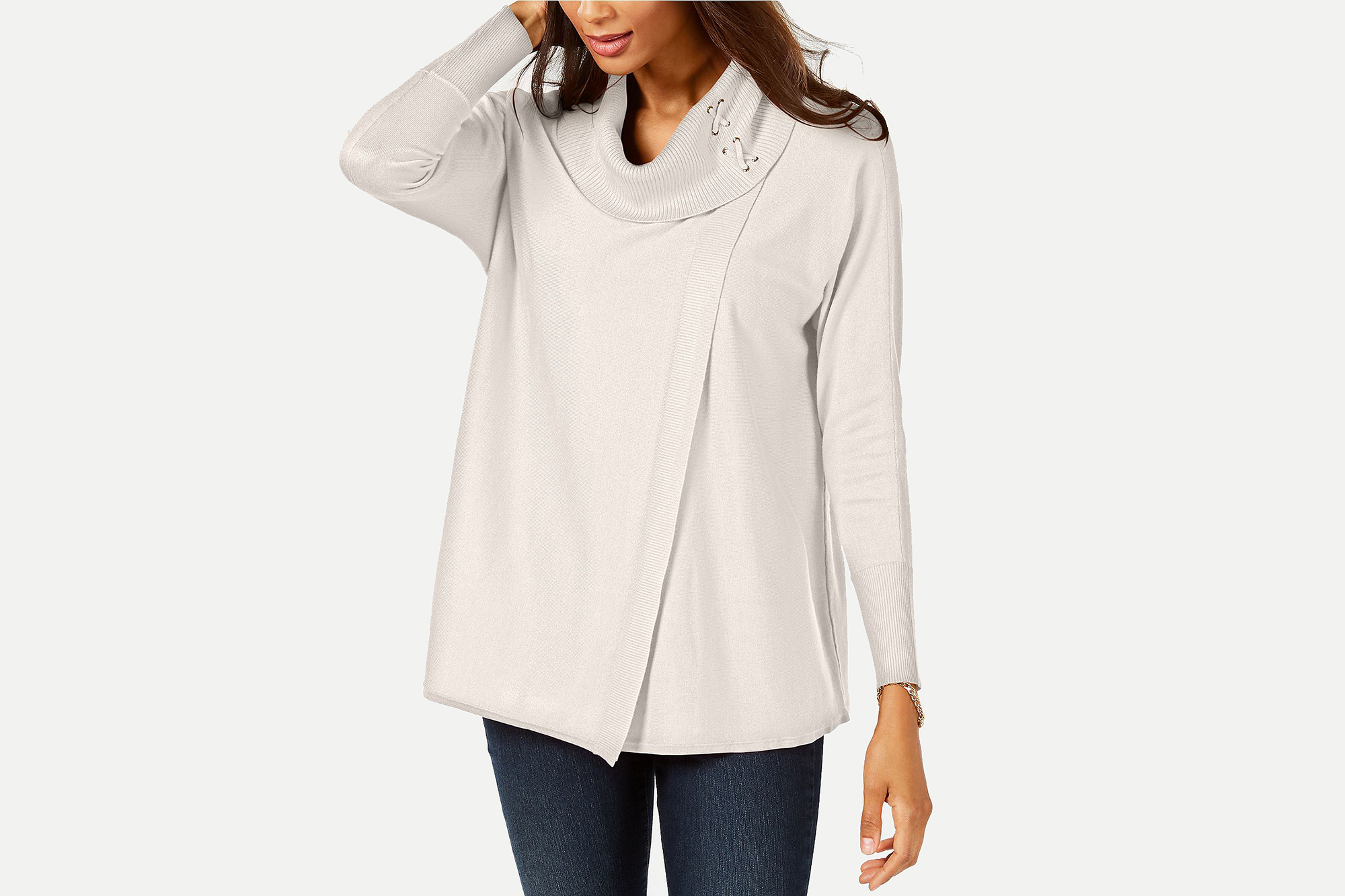 JM Collection Faux-Wrap Cowl-Neck Sweater