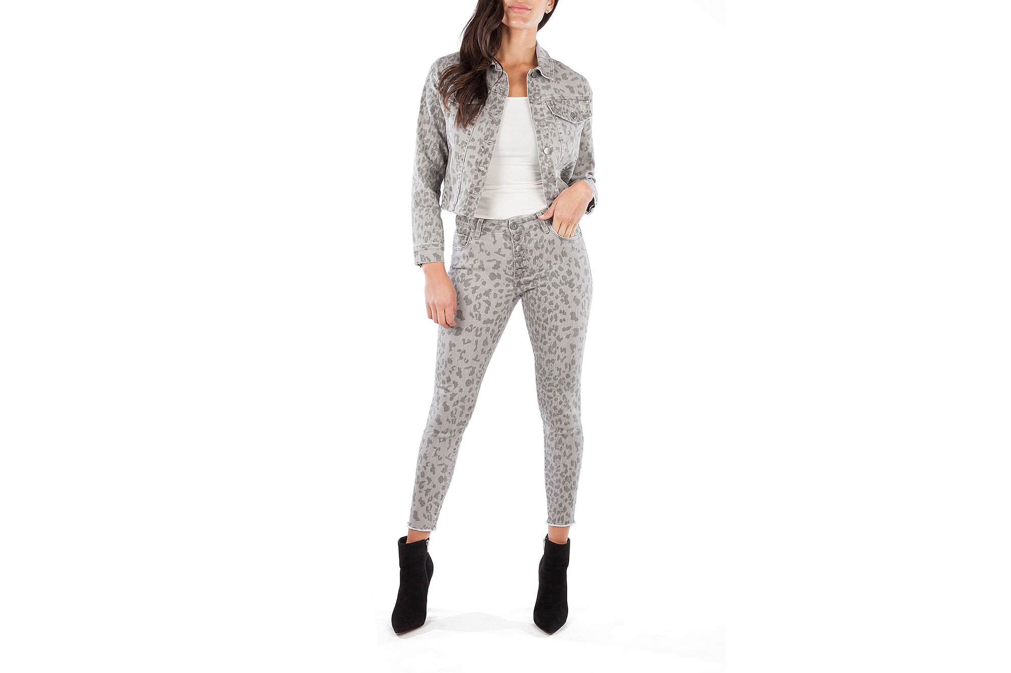 KUT From the Kloth Connie Leopard Print High Waist Raw Hem Ankle Skinny Jeans