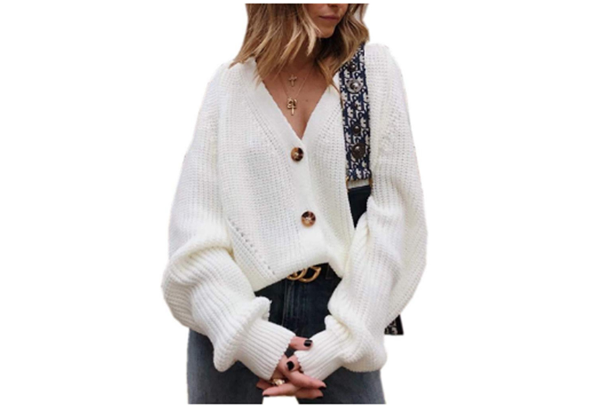 Assdan Women's V Neckline Button-Down Sweater