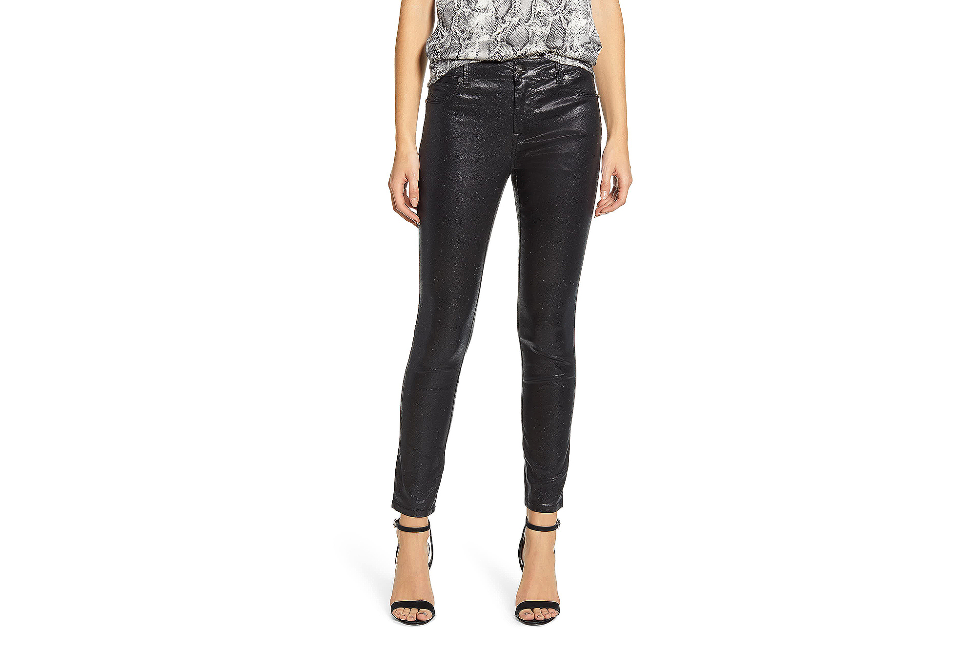 1822 Denim Shimmer Coated High Waist Ankle Skinny Jeans