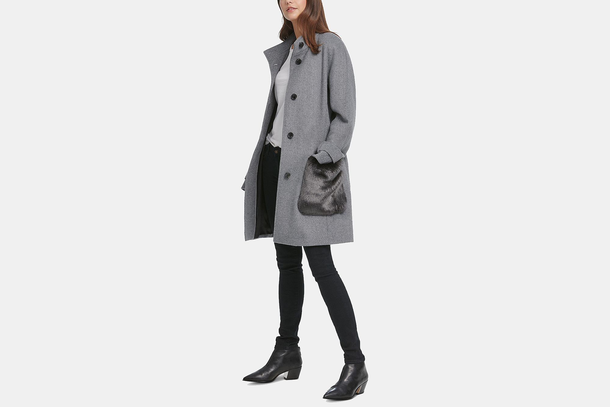 DKNY Faux-Fur-Pocket Walker Coat