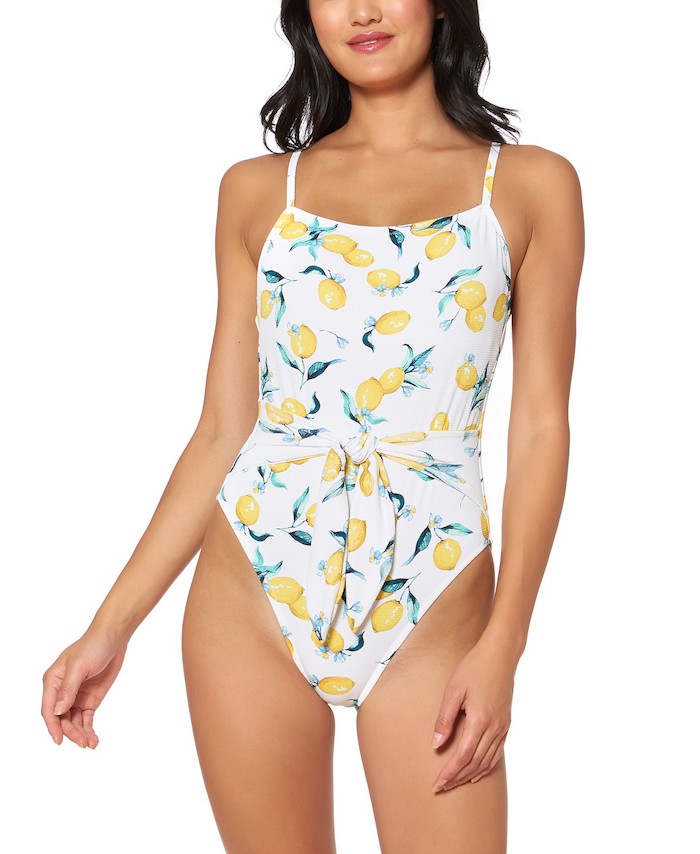 Jessica Simpson Nice Lemons Printed Tie-Waist One-Piece Swimsuit