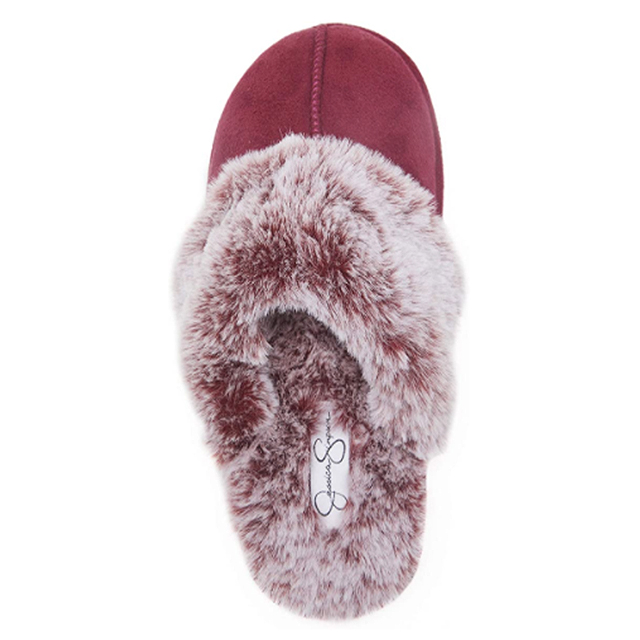 Jessica Simpson Women's Comfy Faux Fur House Slipper (Burgundy)