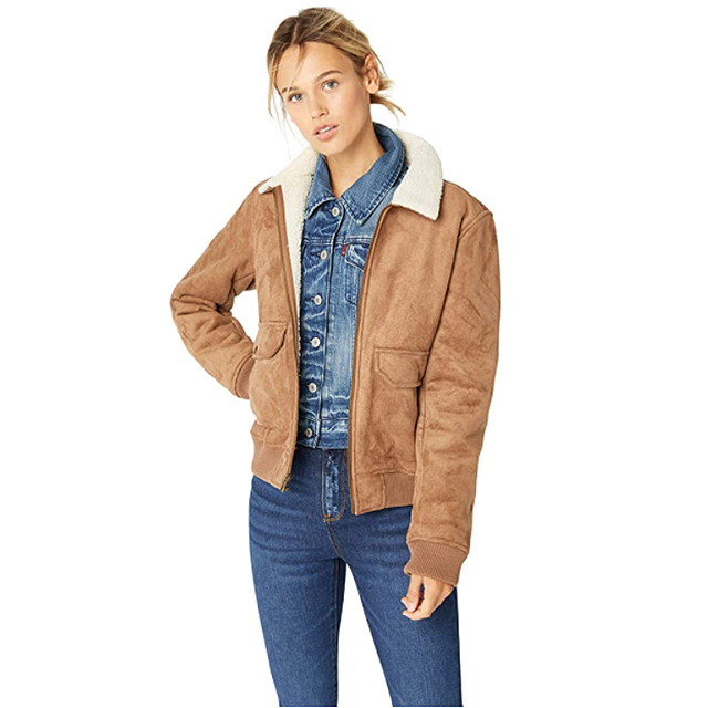 Levi's Women's Faux Leather Sherpa Aviator Bomber Jacket