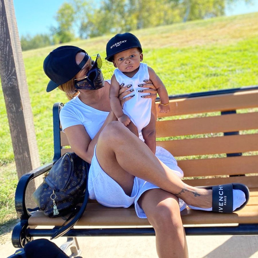 Malika Haqq and son Ace wearing matching Givenchy at the park