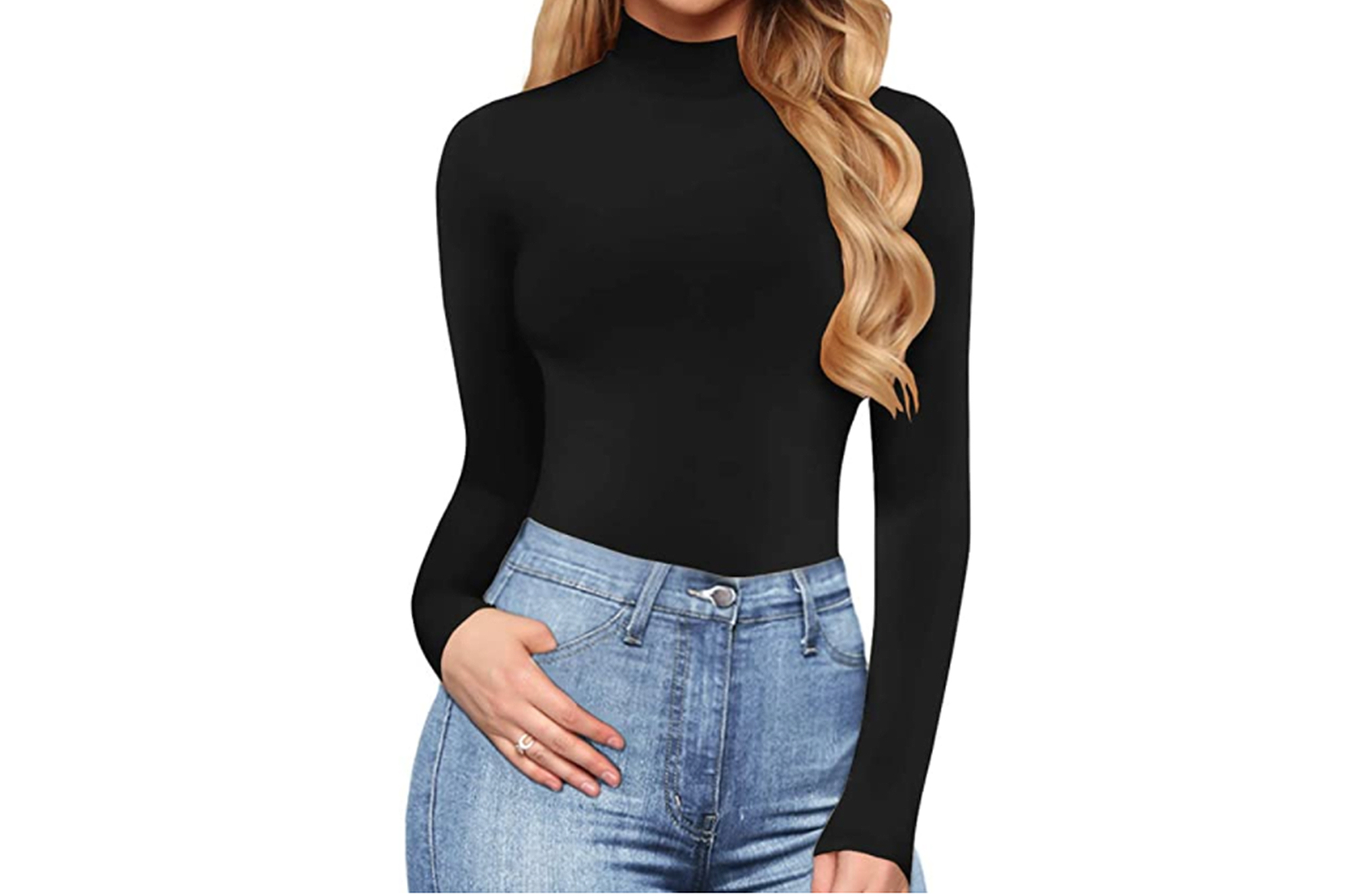 MANGOPOP Women's Mock Turtle Neck Long Sleeve Bodysuit