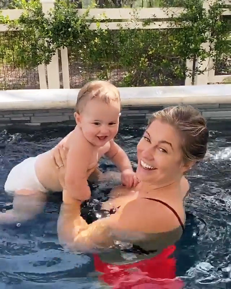 Shawn Johnson and Daughter Drew Swimming