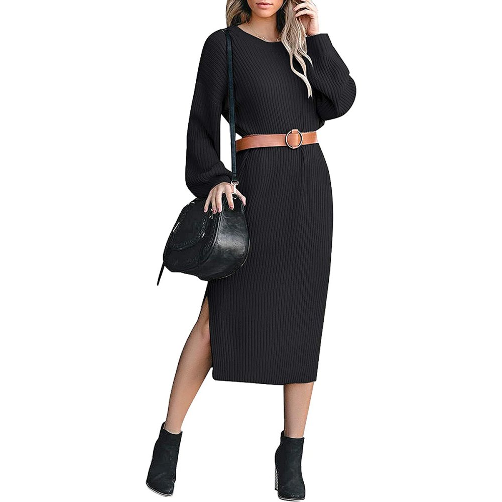 ACKKIA Ribbed Knit Sweater Midi Dress