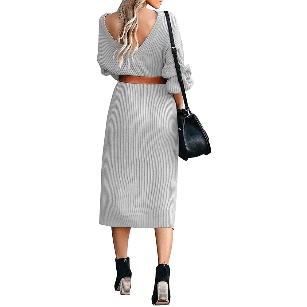 ACKKIA Ribbed Knit Sweater Midi Dress