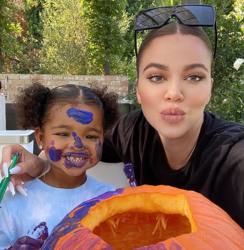 Khloe Kardashian and Tristan Thompson Paint Pumpkins With Daughter True