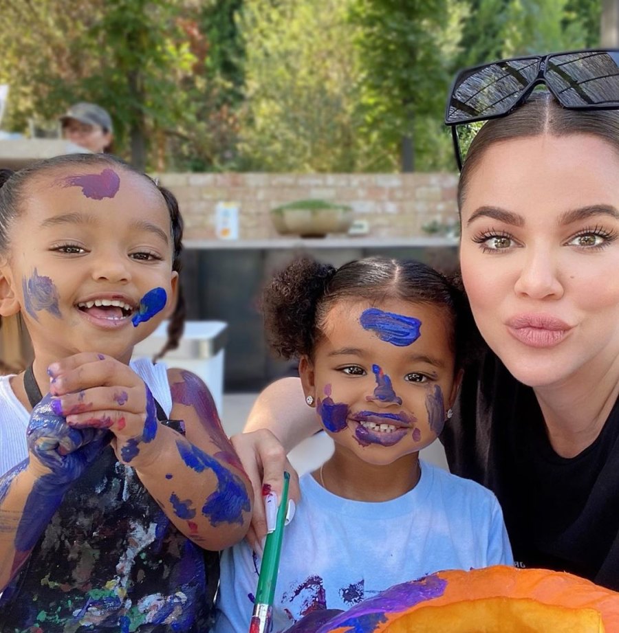 Khloe Kardashian and Tristan Thompson Paint Pumpkins With Daughter True