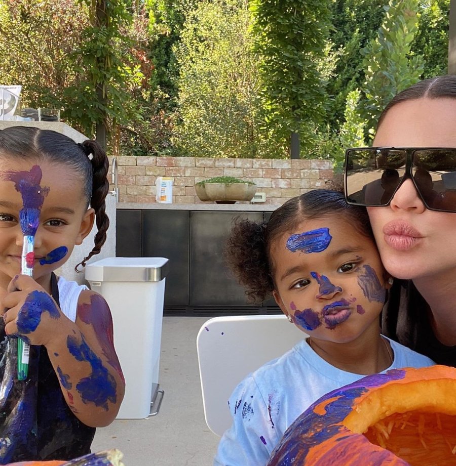 Khloe Kardashian and Tristan Thompson Paint Pumpkins With Daughter True