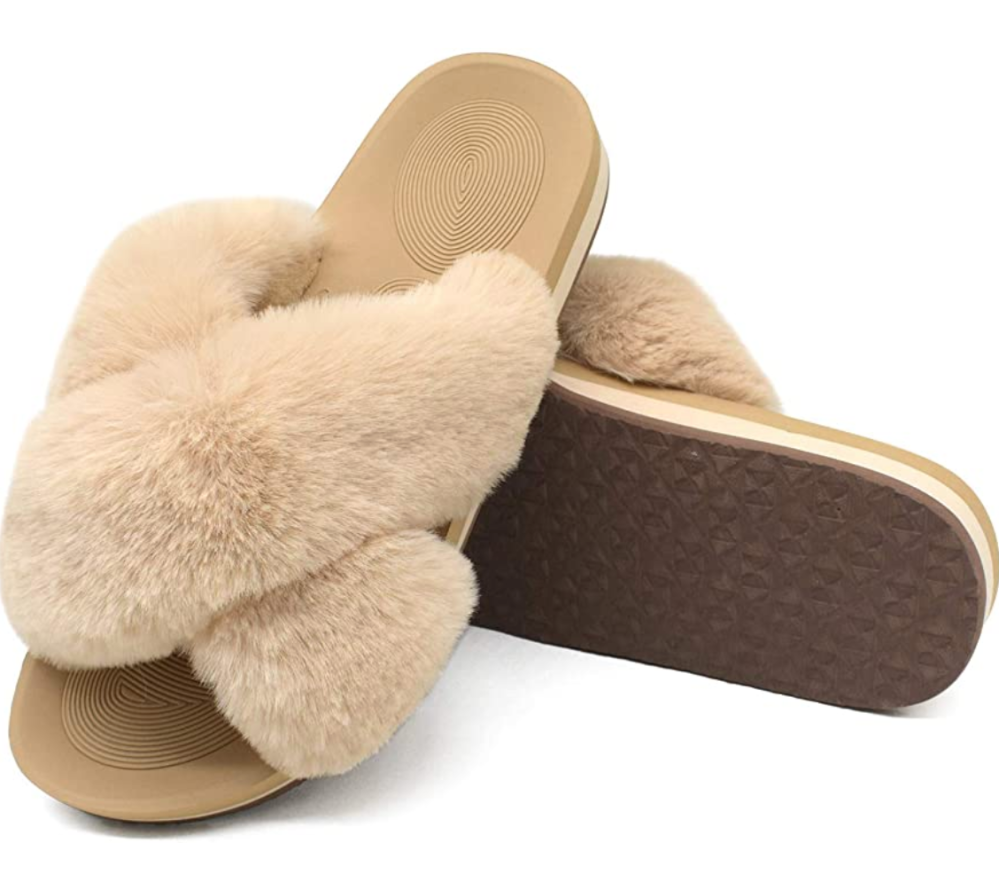 COFACE Women's Fuzzy Slide House Slippers with Arch Support