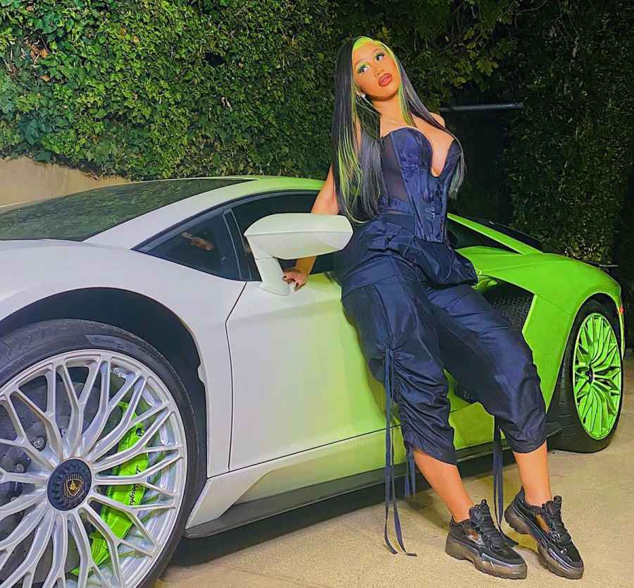 Lime Green Streak! Cardi B Matches Her Hair to Her Car