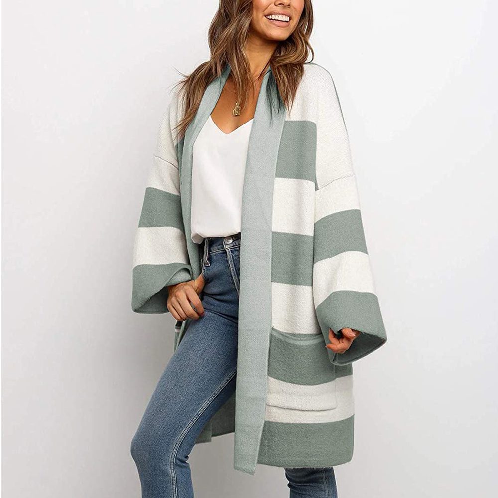 MEROKEETY Striped Knit Cardigan Sweater