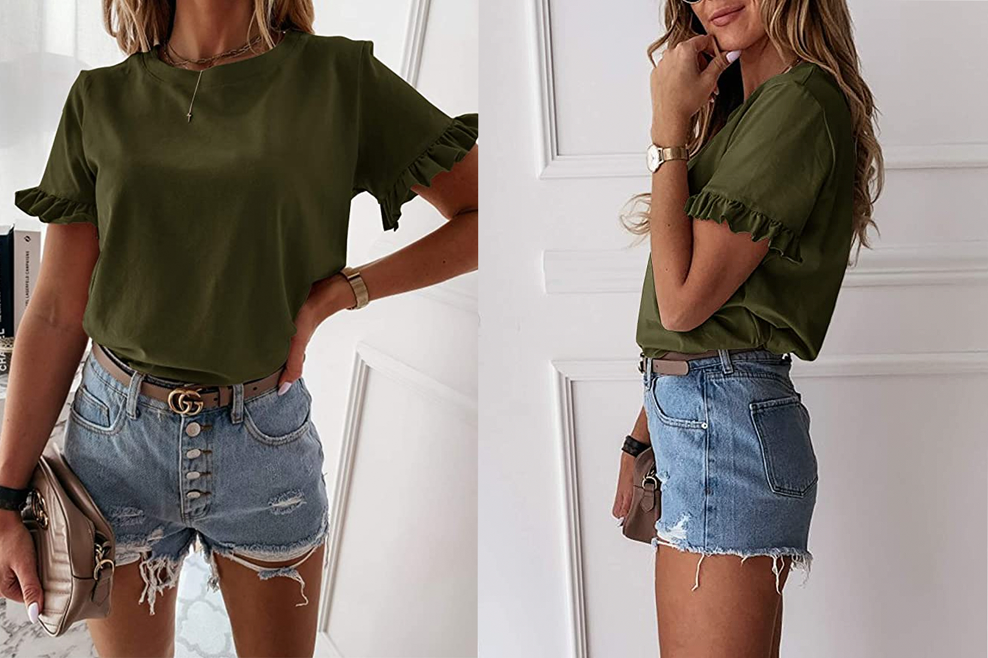 GAMISOTE Women's Ruffle Short Sleeve T Shirt Deep V Neck Top