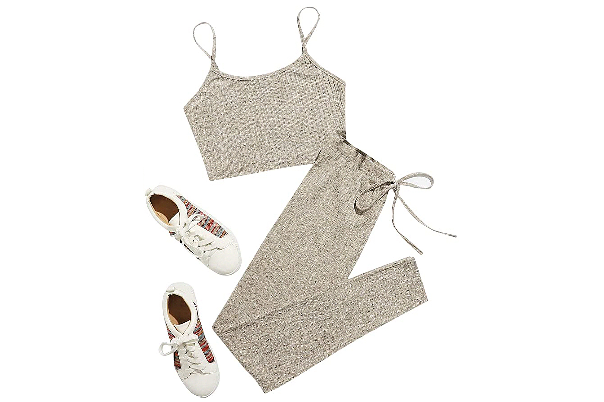 Verdusa Women's 2 Piece Outfits Ribbed Crop Cami Top and Leggings Set Tracksuit