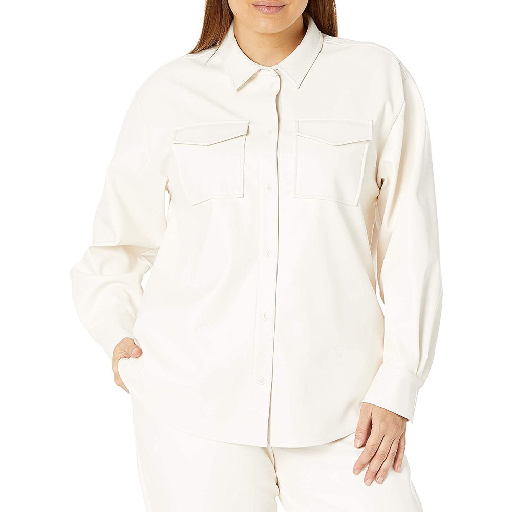 The Drop Women's @lisadnyc Faux Leather Long Shirt Jacket