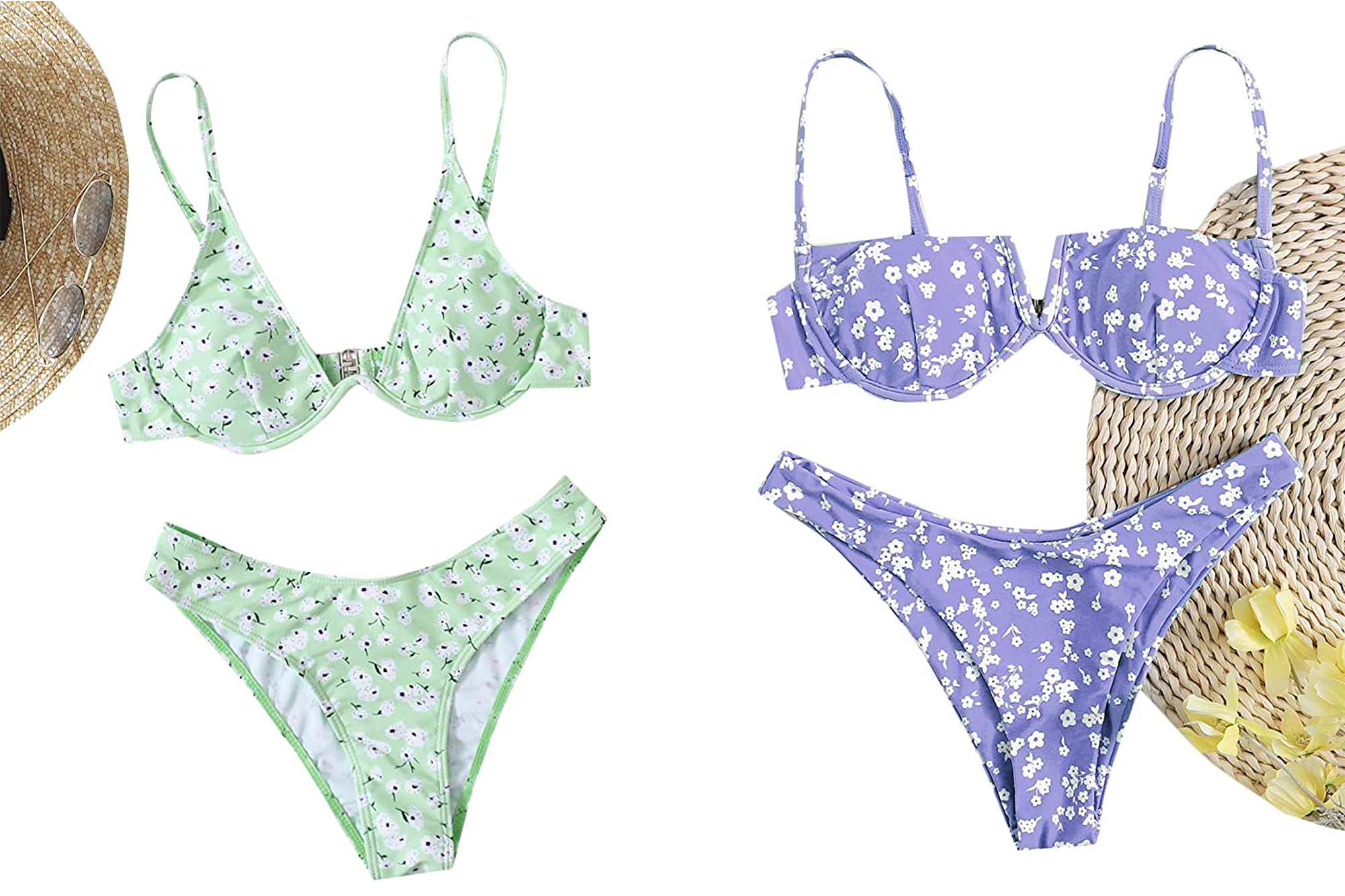 SweatyRocks Women's Sexy Spaghetti Strap Floral Bikini Set Underwire Swimsuit
