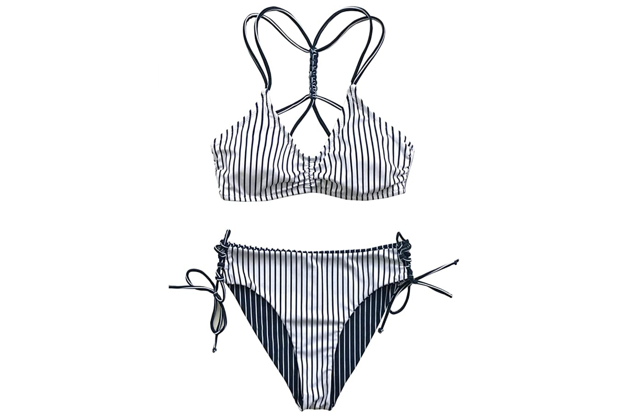 CUPSHE Women's Back Braided Straps Reversible Bottom Strappy Lace Up Bikini Set