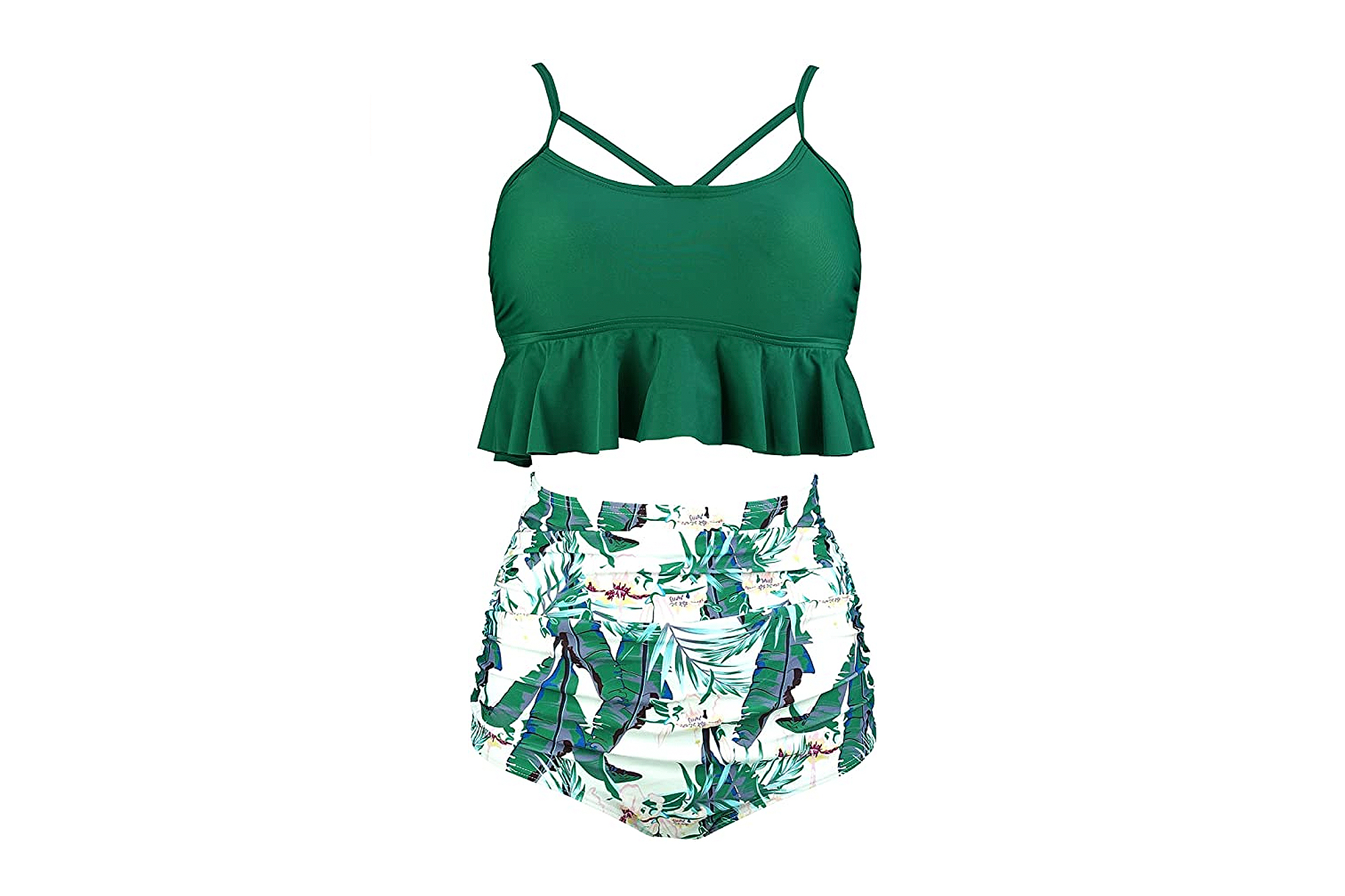 COCOSHIP Women's Retro Boho Flounce Falbala High Waist Bikini Set