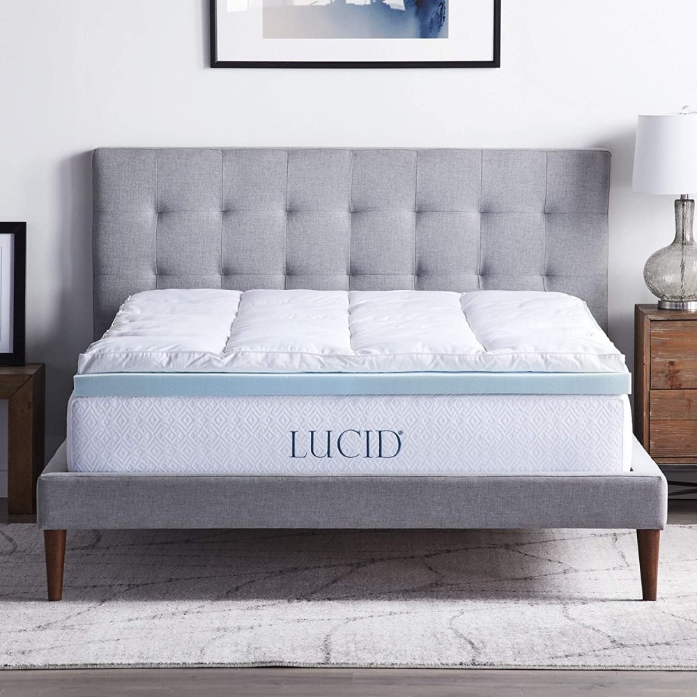 LUCID 4 Inch Down Alternative and Gel Memory Foam Mattress Topper