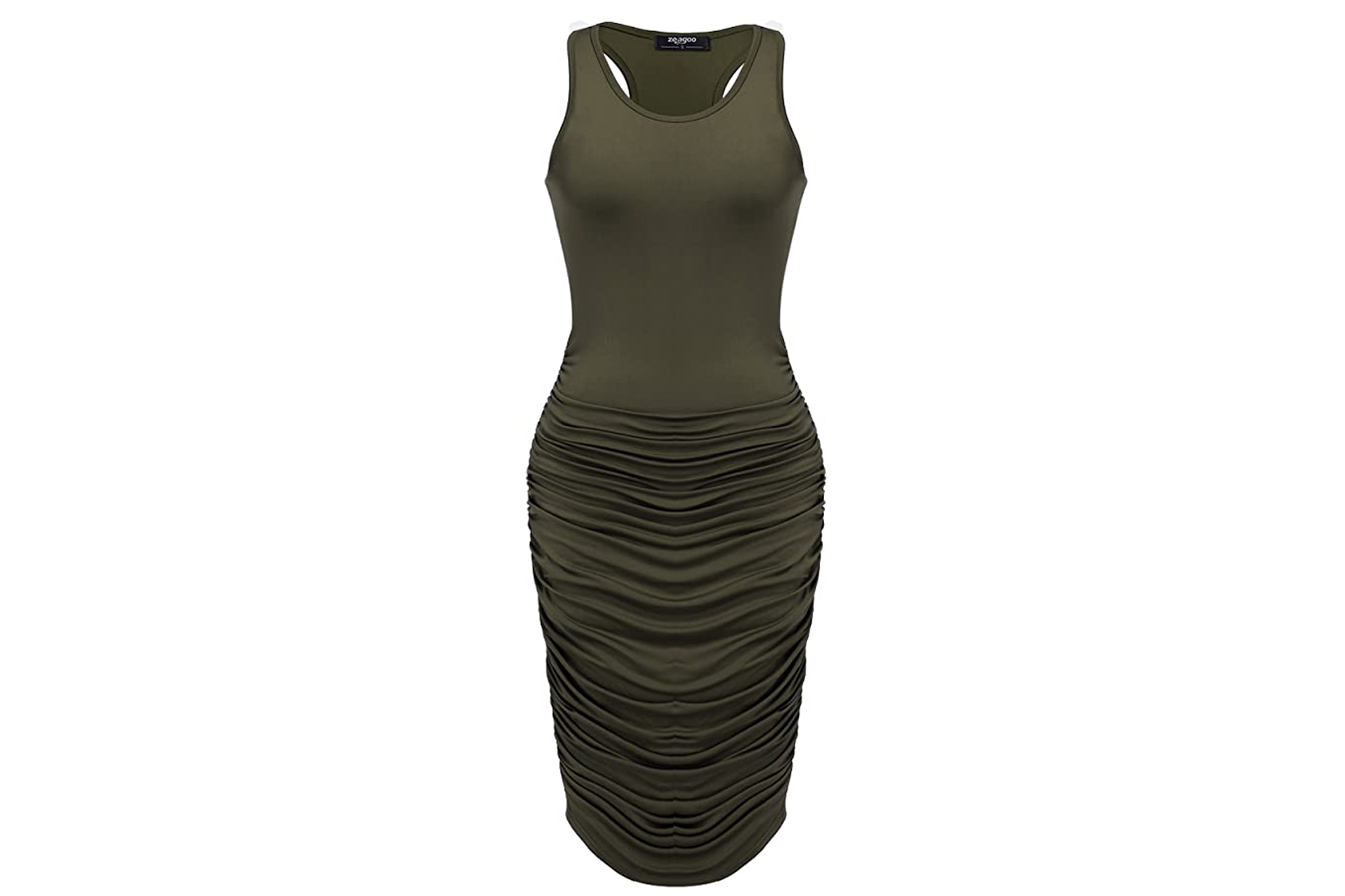 Zeagoo Midi Stretchy Sleeveless Ruched Bodycon Dress for Women