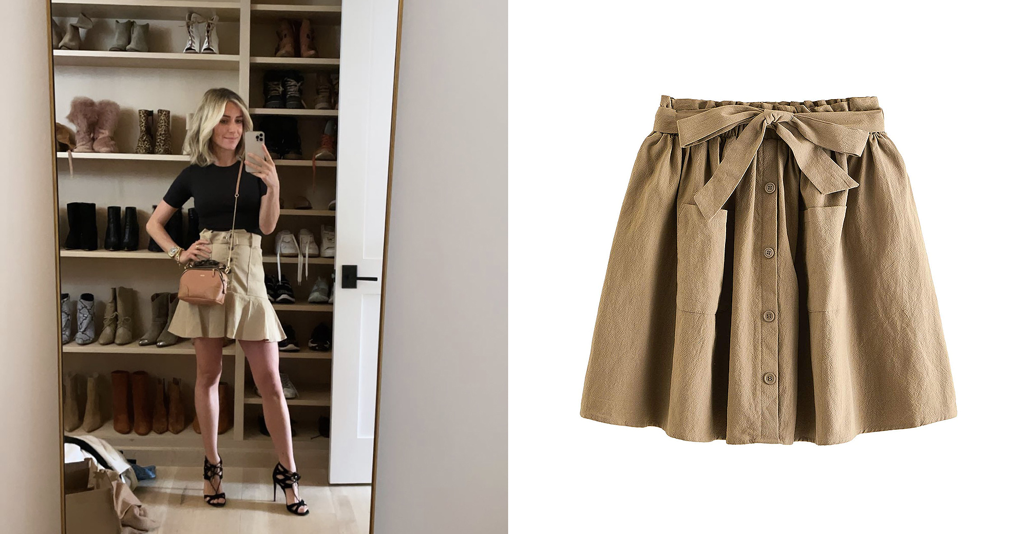SheIn Casual Self Tie Waist Frill Double Pocket Short Skirt