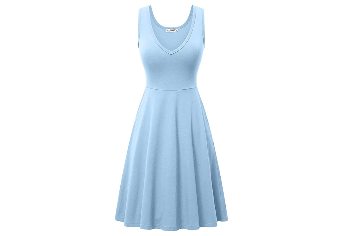 HUHOT Women's Sleeveless V Neck Dress with Pockets