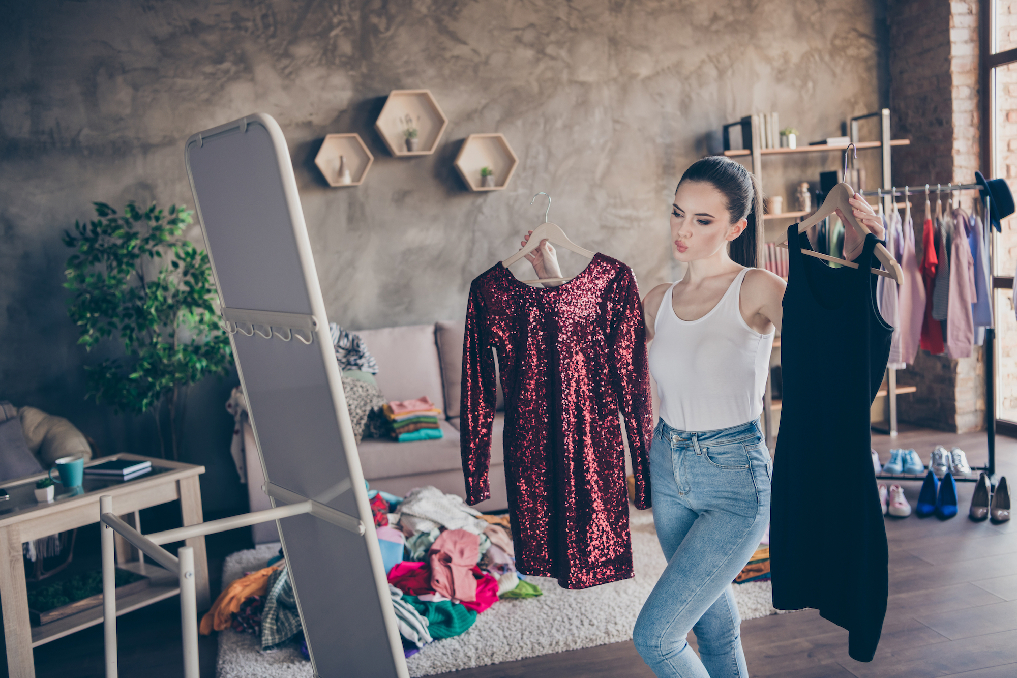 Woman-Getting-Dressed-Stock-Photo