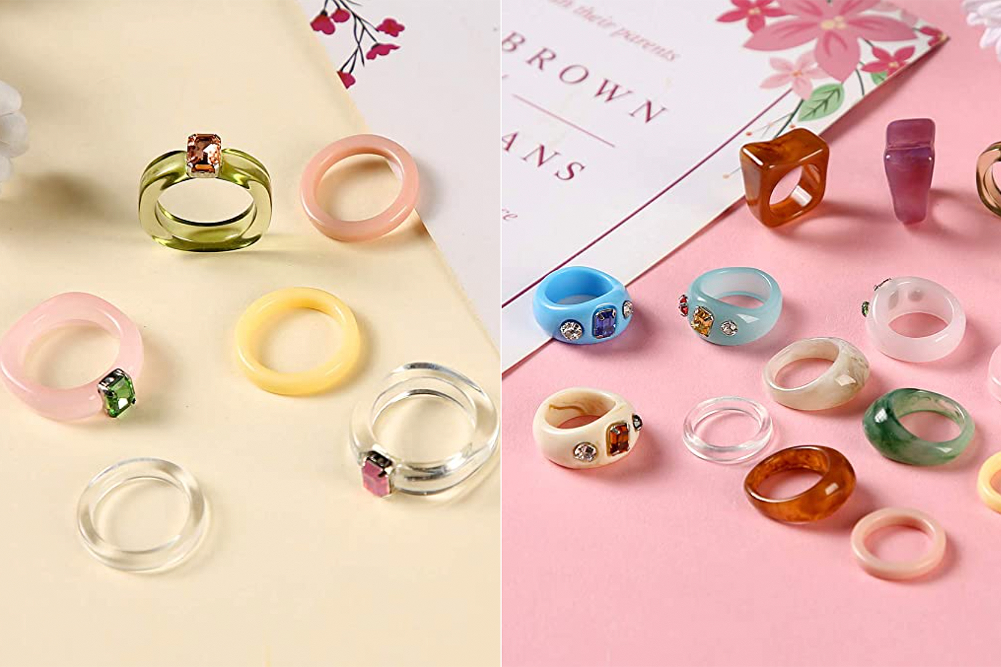 AIDSOTOU 20 Pcs Resin Acrylic Cute Trendy Ring Set
