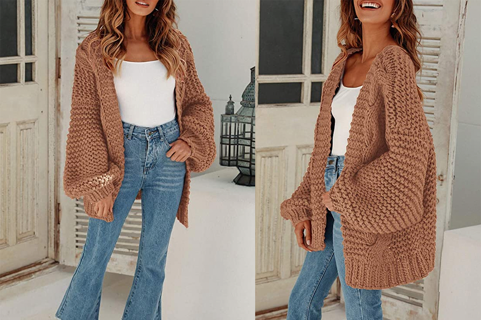 MEROKEETY Women's Open Front Oversized Chunky Cable Knit Sweater