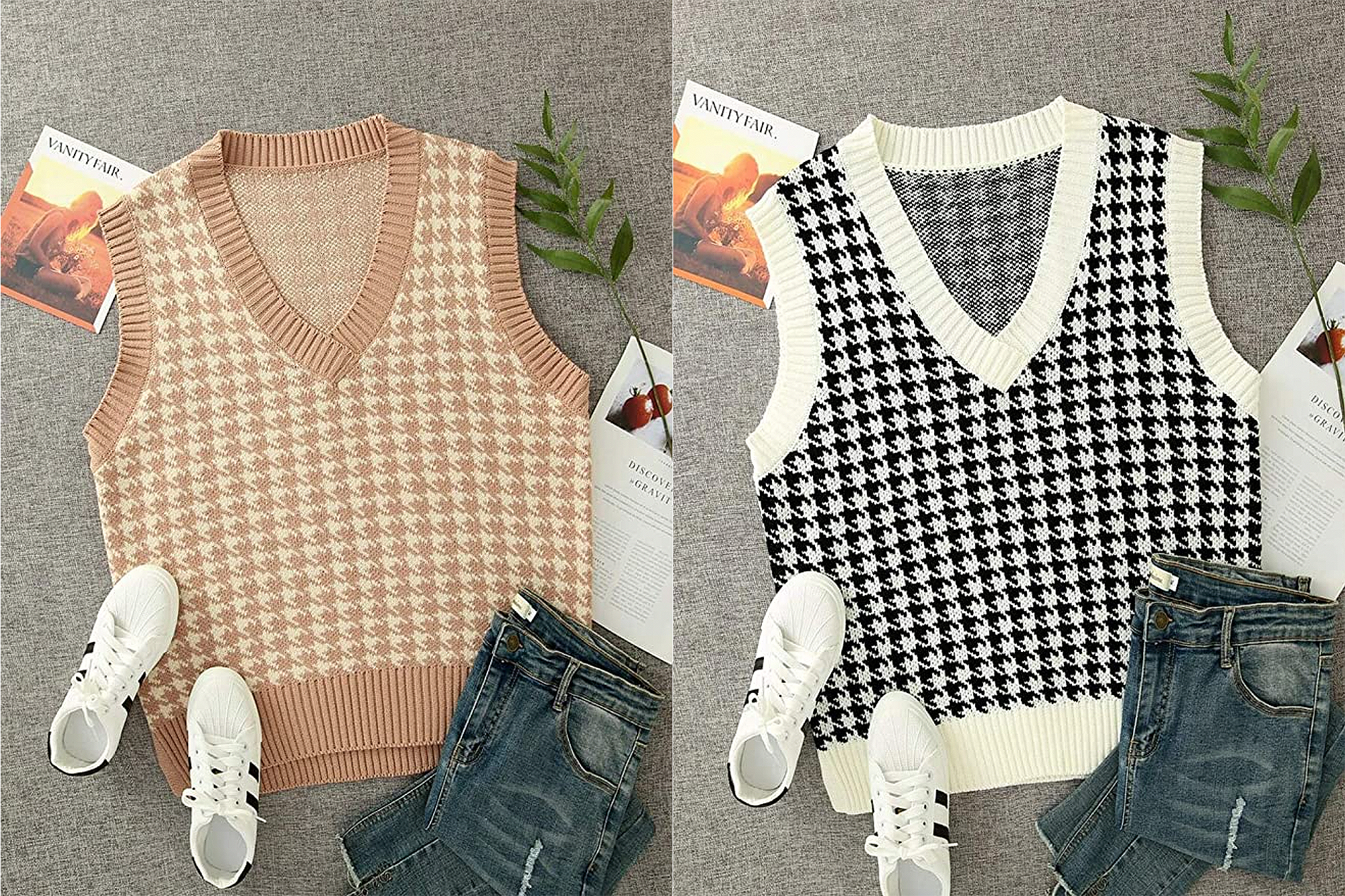 Sdencin Women's Houndstooth Pattern Knit Sweater Vest