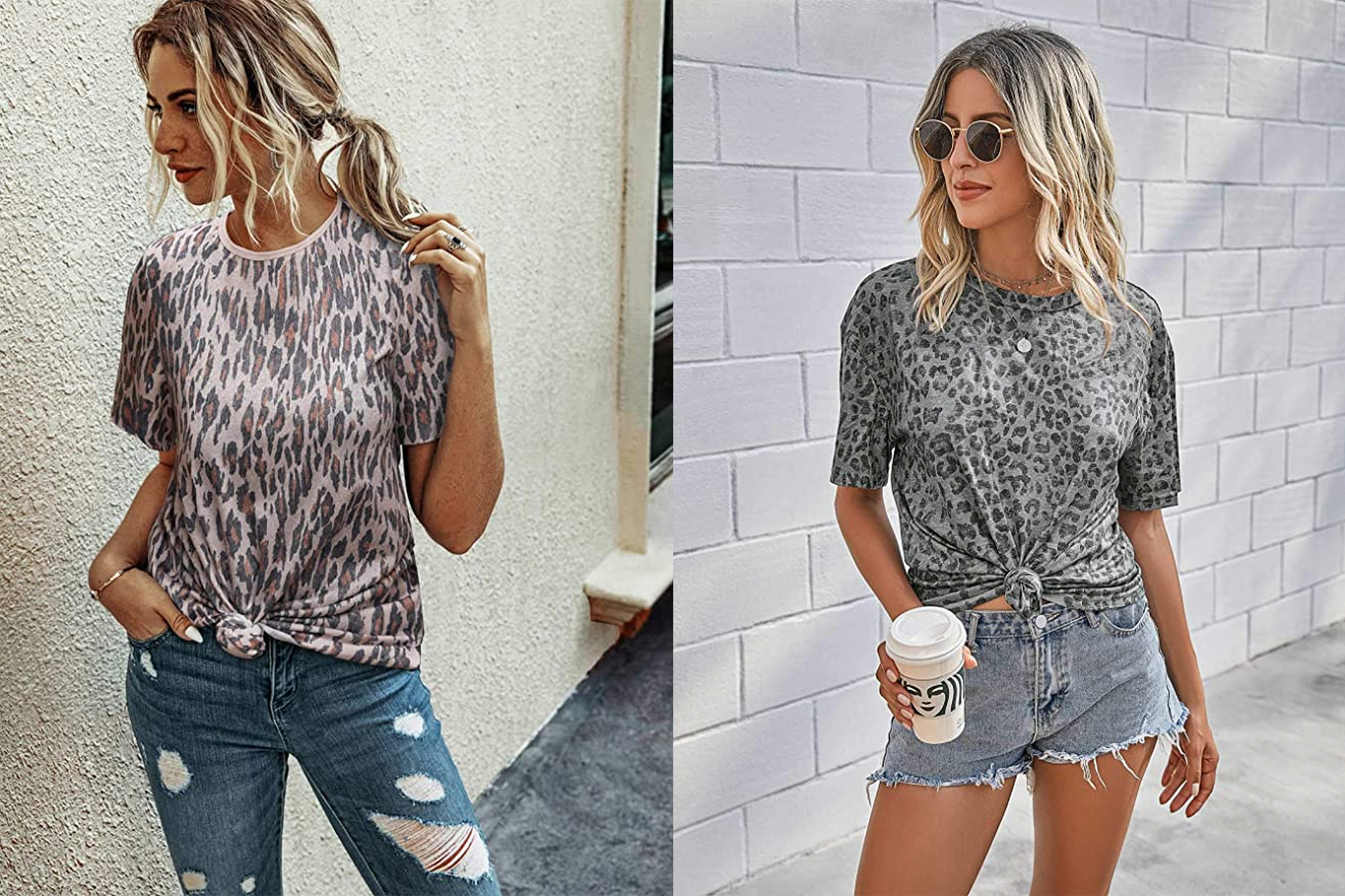 SweatyRocks Women's Leopard Print Short Sleeve Round Neck T-Shirt