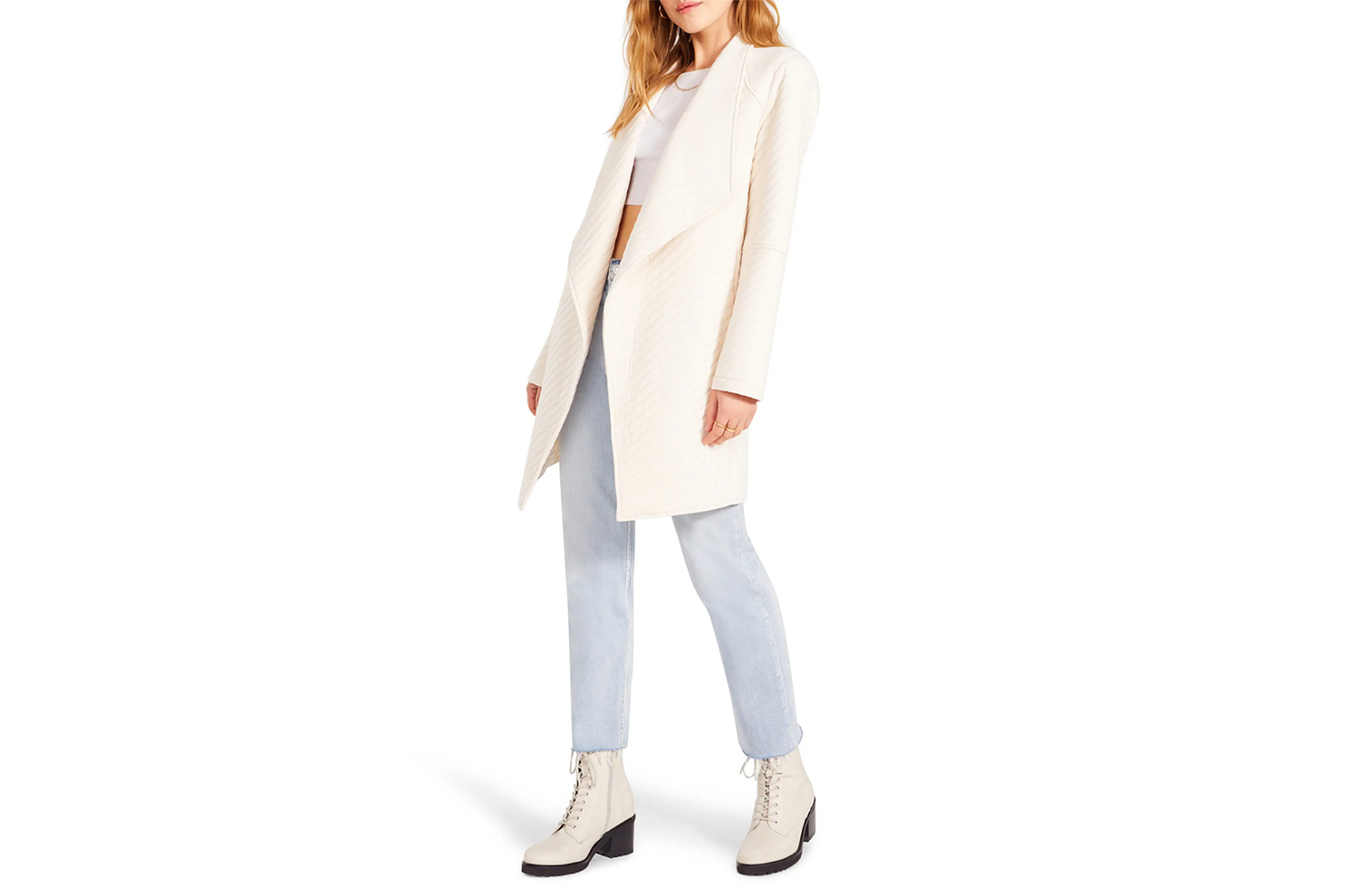 BB Dakota by Steve Madden Soft Landing Draped Open Front Rib Jacket