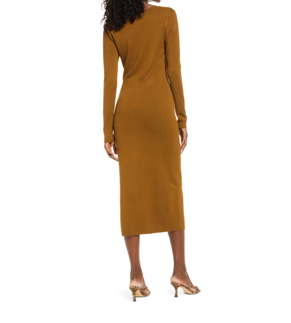 Open Edit High Slit Midi Sweater Dress