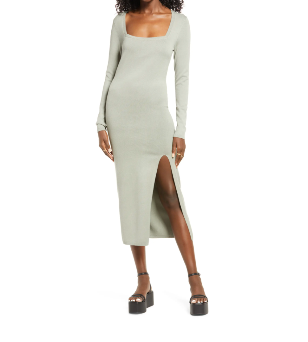 Open Edit High Slit Midi Sweater Dress